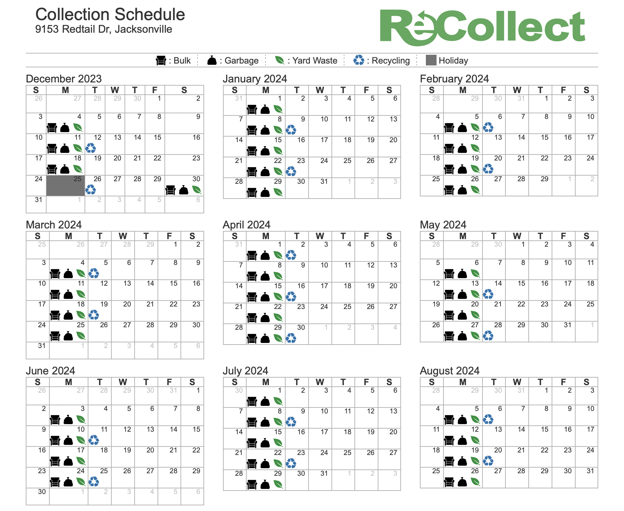 Meridian Waste Schedule Hawks Point